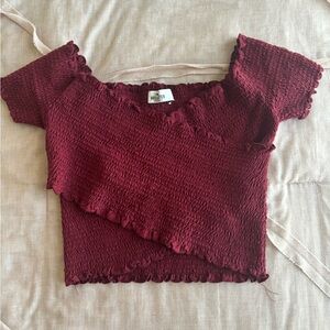 Hollister Burgundy Smocked Crop Top